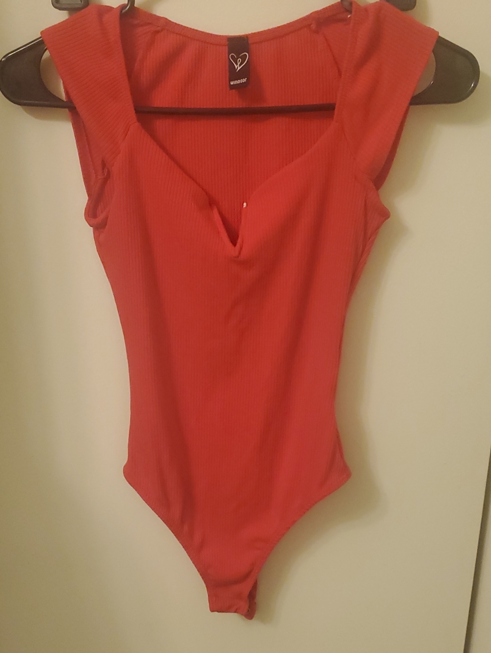 WILL DONATE Windsor Bright Red Ribbed Scoop Neck Bodysuit